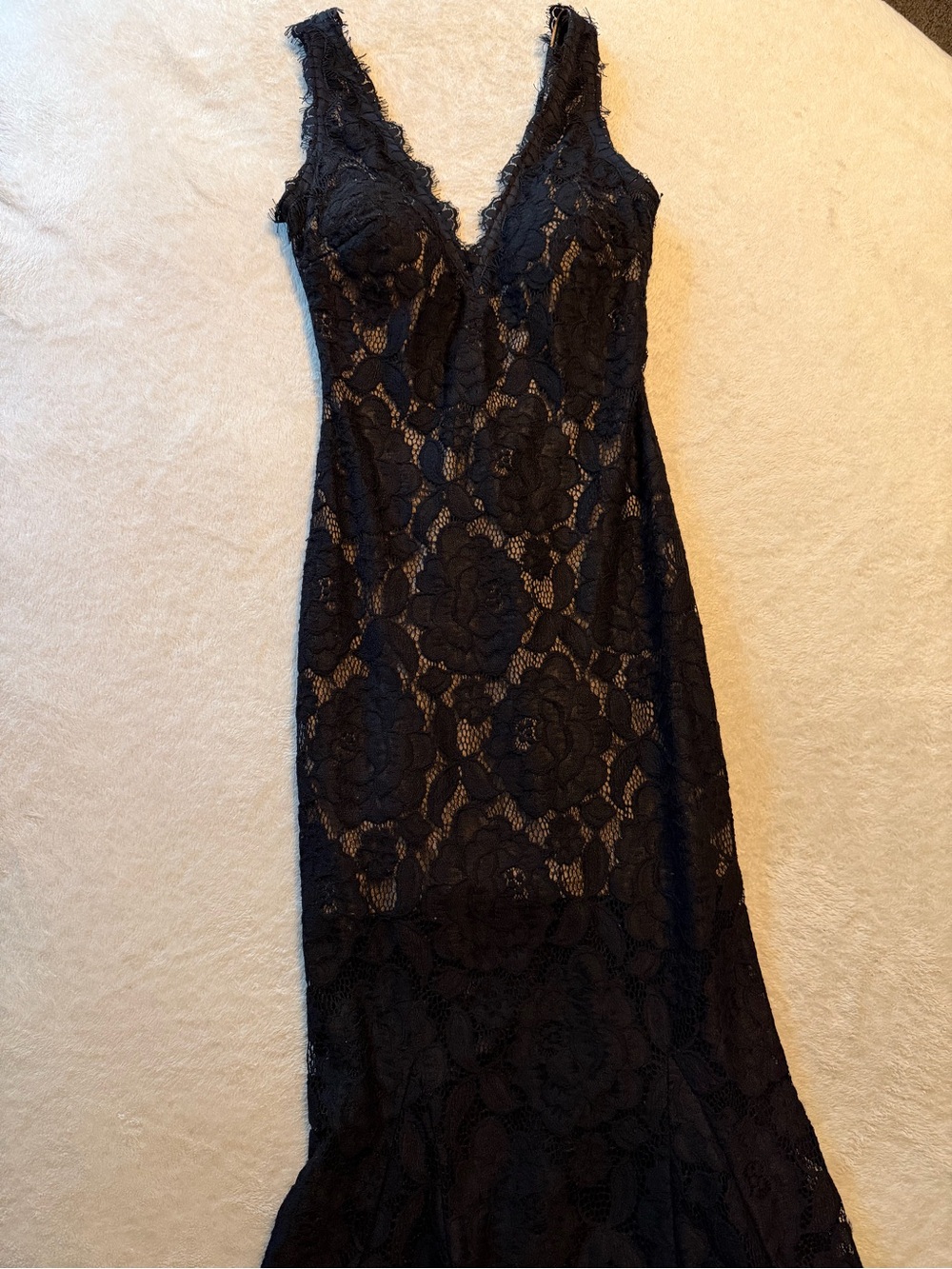 Betsy & Adam Black and Tan Lace-Trim Dress